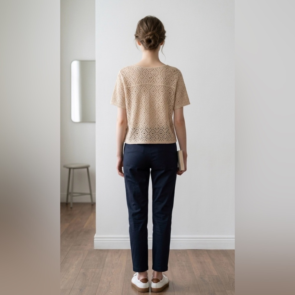 Crochet Tie-Front Short Cardigan in Beige - Picture 6 of 7